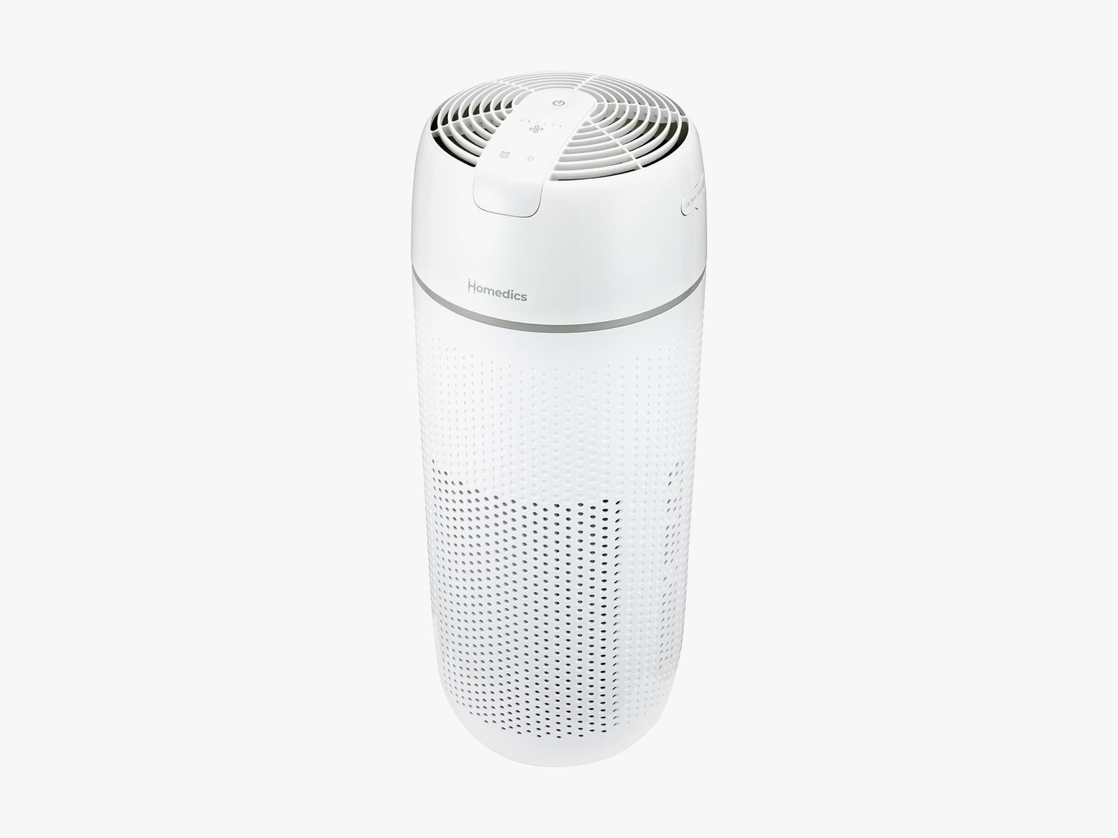 Tall cylindrical white air purifier