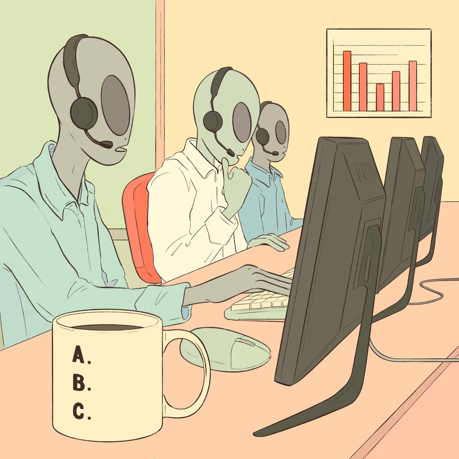 Aliens at a telemarketing center.