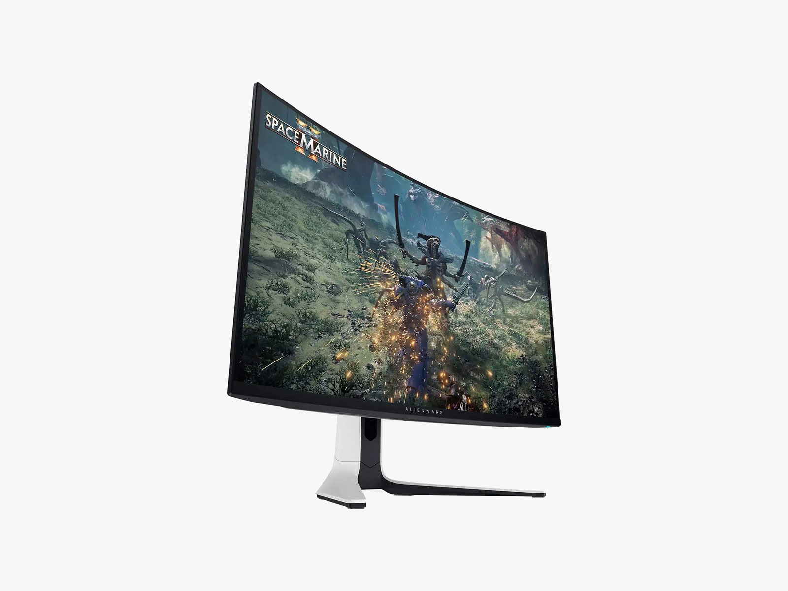 Alienware AW3225QF 32Inch QDOLED 4K Monitor a curved computer screen showing the first person view of a battle video game