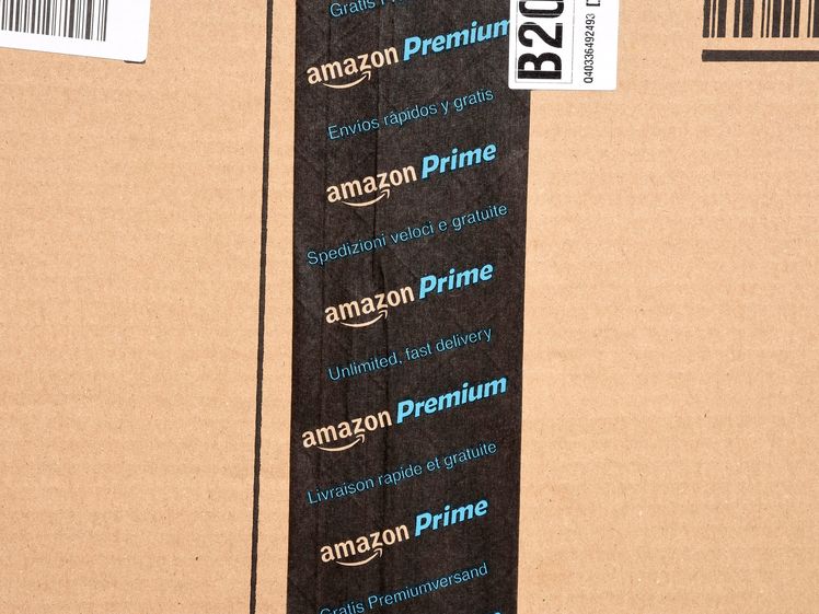 Amazon Prime logo on a cardboard box