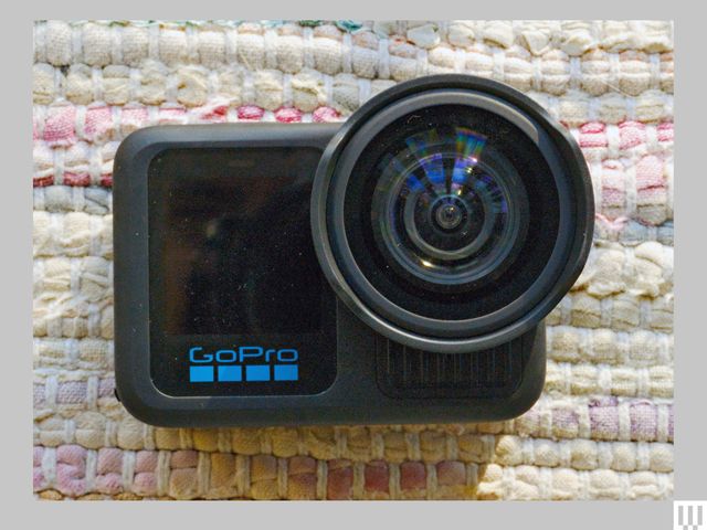 The GoPro Hero 13 Black, a small camera with a digital screen on the left and a circular lens on the right