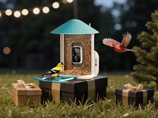 Image may contain: Animal, Bird, Finch, and Bird Feeder