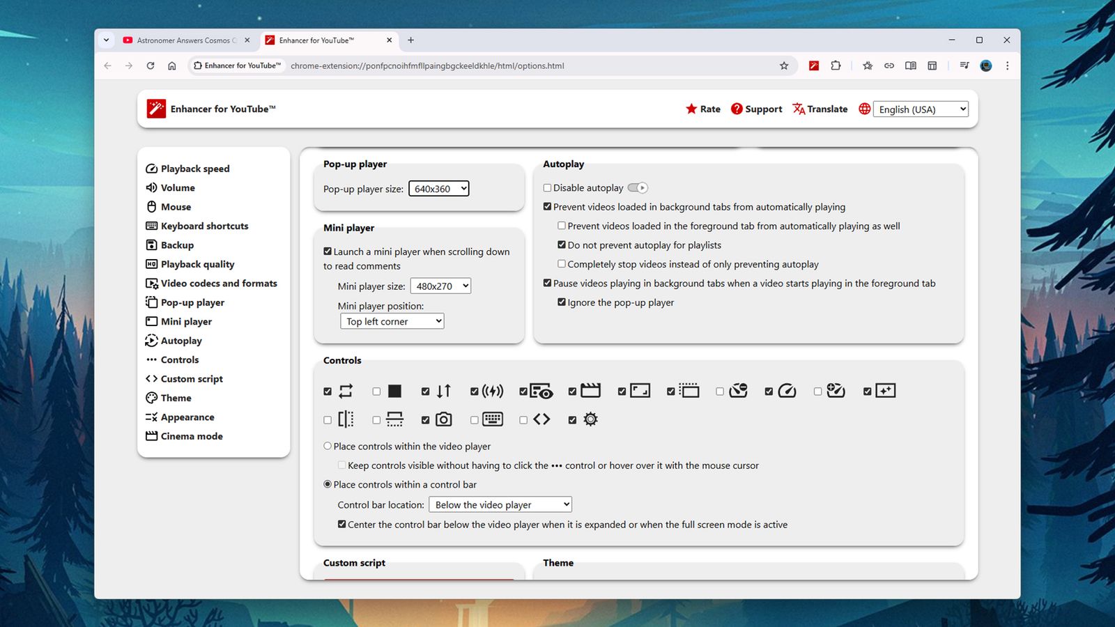 Screenshot of the Enhancer for YouTube browser extension